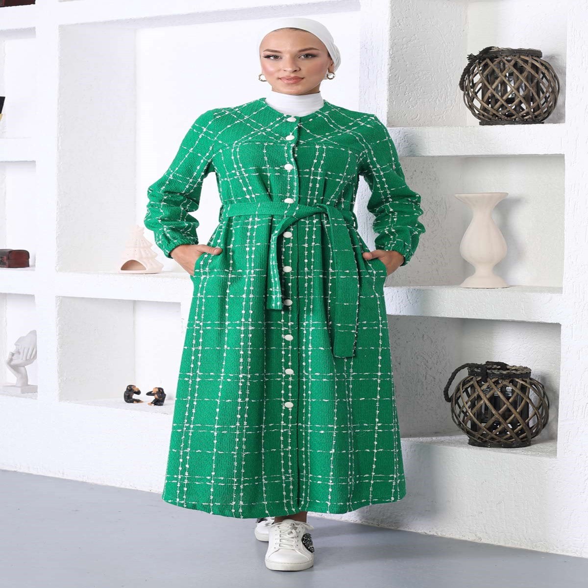 Buttoned Cashmere Coat Green 10295